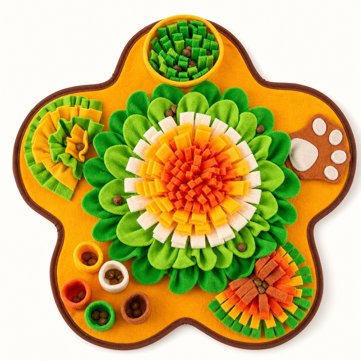 The Calm-Down Mat in Meadow, multicolor paw-shaped snuffle mat