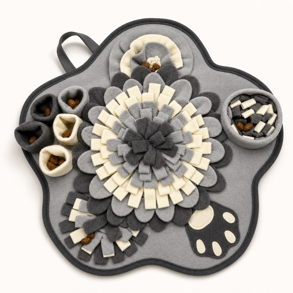 The Calm-Down Mat in Stone, paw-shaped snuffle mat